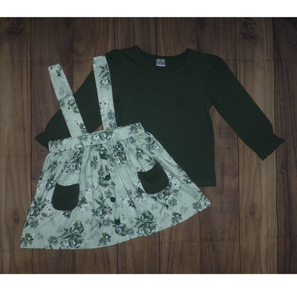 Boutique Floral Green Suspender Skirt Girls Outfit Set
